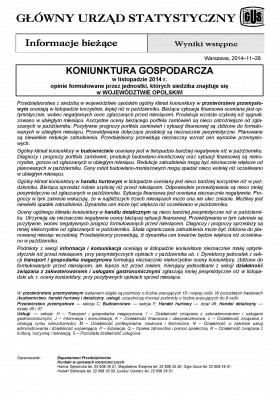Koniunktura gospodarcza w województwie opolskim - listopad 2014