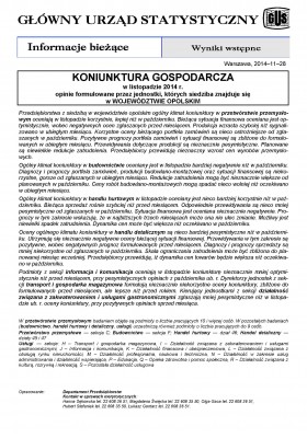 Koniunktura gospodarcza w województwie opolskim - listopad 2014